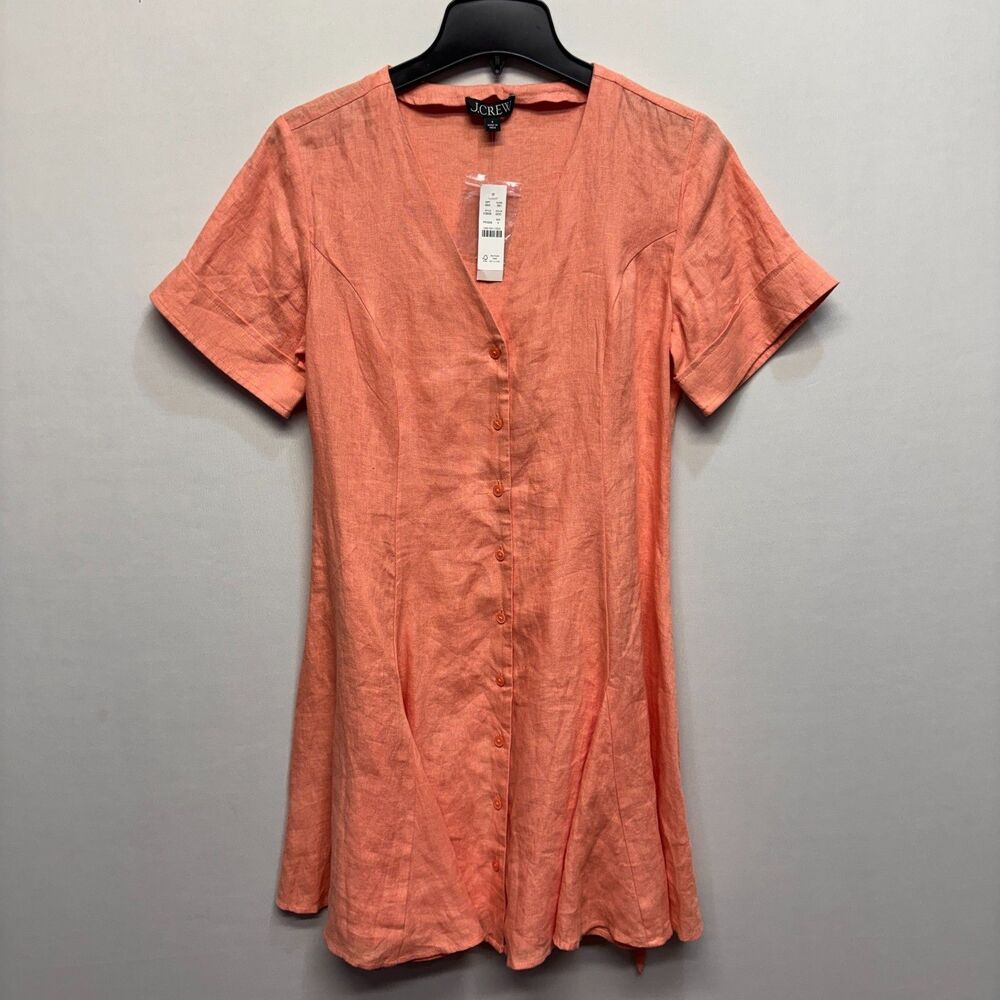 NWT J. Crew Women 100% Linen Fleur Mini Dress Size 4 Coral SP26 D123 -5